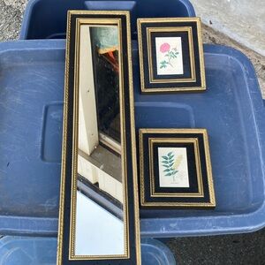 Flower Prints Art and Mirror Wall Decor set of 3